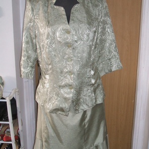 Női zöld selyem kosztüm, 44-es, Ruha & Divat, Női ruha, Blézer & Kosztüm, Varrás, MESKA