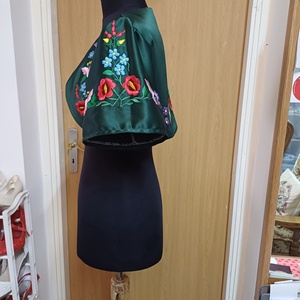 Kalocsai himzett boleró, zöld  - kalocsai himzéssel. - esküvő - kiegészítők - bolero és válltakaró - Meska.hu