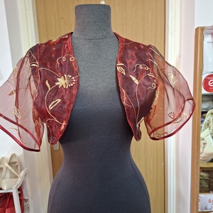 Boleró, bordó himzett organza., Esküvő, Kiegészítők, Bolero és válltakaró, Varrás, MESKA