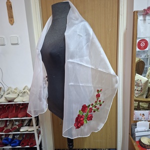 Kalocsai himzett stóla, fehér, organza anyagból. - Meska.hu