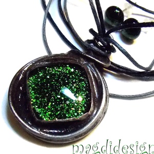 Zöld fényjáték üvegékszer szett, nyaklánc, fülbevaló, Ékszer, Ékszerszett, Ékszerkészítés, Üvegművészet, MESKA