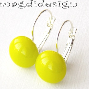 MAXI Élénk zöldes sárga üvegékszer kapcsos fülbevaló - ékszer - fülbevaló - lógós kerek fülbevaló - Meska.hu