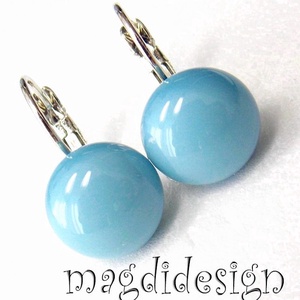 MAXI Púderes kék üvegékszer kapcsos fülbevaló, Ékszer, Fülbevaló, Lógós kerek fülbevaló, Ékszerkészítés, Üvegművészet, MESKA