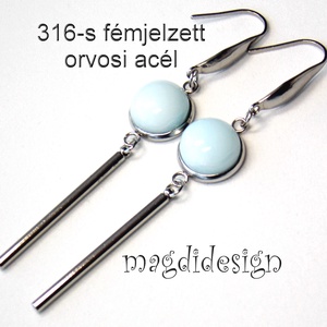 Púderes kék üvegékszer lógós 316-s orvosi acél fülbevaló - ékszer - fülbevaló - lógó fülbevaló - Meska.hu