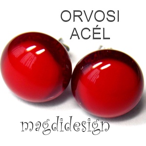  Rubin-piros üvegékszer pötty fülbevaló ORVOSI ACÉL - ékszer - fülbevaló - pötty fülbevaló - Meska.hu