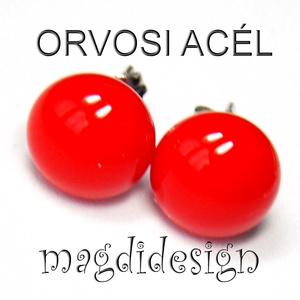 Cseresznyepiros üvegékszer pötty fülbevaló ORVOSI ACÉL - ékszer - fülbevaló - pötty fülbevaló - Meska.hu