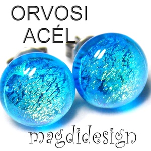 Kék csillogás üvegékszer pötty fülbevaló ORVOSI ACÉL - ékszer - fülbevaló - pötty fülbevaló - Meska.hu
