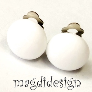 Hófehér üvegékszer fülklipsz , Ékszer, Fülbevaló, Klipsz, Ékszerkészítés, Üvegművészet, MESKA