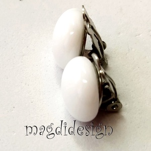 Hófehér üvegékszer fülklipsz  - ékszer - fülbevaló - klipsz - Meska.hu