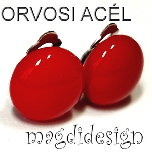Meggypiros üvegékszer fülklipsz ORVOSI ACÉL - ékszer - fülbevaló - klipsz - Meska.hu