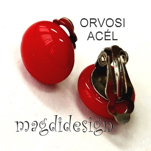 Meggypiros üvegékszer fülklipsz ORVOSI ACÉL - ékszer - fülbevaló - klipsz - Meska.hu