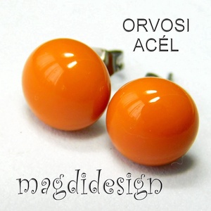 Narancsos-mogyoró üveg pötty fülbevaló - ékszer - fülbevaló - pötty fülbevaló - Meska.hu