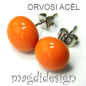 Narancsos-mogyoró üveg pötty fülbevaló - ékszer - fülbevaló - pötty fülbevaló - Meska.hu