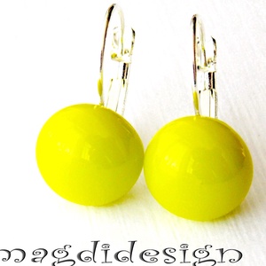 MAXI Élénk zöldes sárga üvegékszer kapcsos fülbevaló, Ékszer, Fülbevaló, Lógós kerek fülbevaló, Ékszerkészítés, Üvegművészet, MESKA