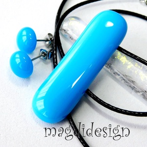 MAXI Élénk kék üvegékszer szett, nyaklánc, pötty fülbevaló - ékszer - ékszerszett - Meska.hu