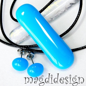 MAXI Élénk kék üvegékszer szett, nyaklánc, pötty fülbevaló - Meska.hu