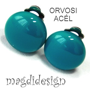 Sötét türkiz fülklipsz  üvegékszer , Ékszer, Fülbevaló, Klipsz, Ékszerkészítés, Üvegművészet, MESKA