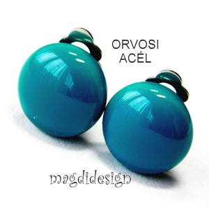 Sötét türkiz fülklipsz  üvegékszer  - ékszer - fülbevaló - klipsz - Meska.hu