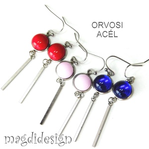 Meggypiros üvegékszer lógós fülbevaló ORVOSI ACÉL - ékszer - fülbevaló - lógó fülbevaló - Meska.hu