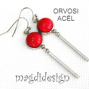 Meggypiros üvegékszer lógós fülbevaló ORVOSI ACÉL, Ékszer, Fülbevaló, Lógó fülbevaló, Üvegművészet, Ékszerkészítés, MESKA