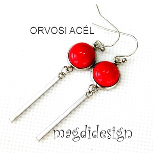 Meggypiros üvegékszer lógós fülbevaló ORVOSI ACÉL - ékszer - fülbevaló - lógó fülbevaló - Meska.hu