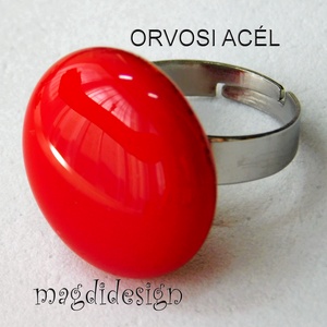 Meggypiros üvegékszer gyűrű - Meska.hu