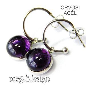 Smaragdzöld üvegékszer stiftes lógós nemesacél fülbevaló - ékszer - fülbevaló - lógó fülbevaló - Meska.hu