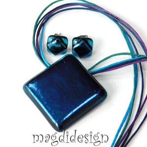 Kék eozinos üvegékszer szett, nyaklánc fülbevaló - ékszer - ékszerszett - Meska.hu