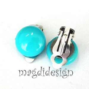 MAXI Türkizkék fülklipsz üvegékszer ORVOSI ACÉL - ékszer - fülbevaló - klipsz - Meska.hu