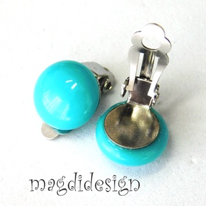 MAXI Türkizkék fülklipsz üvegékszer ORVOSI ACÉL - ékszer - fülbevaló - klipsz - Meska.hu
