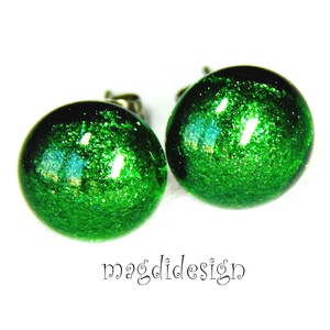 NEMESACÉL! Zöld aventurin csillám üvegékszer stiftes fülbevaló , Ékszer, Fülbevaló, Lógó fülbevaló, Ékszerkészítés, Üvegművészet, MESKA