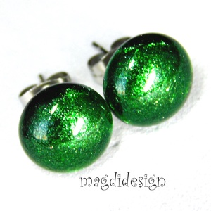 NEMESACÉL! Zöld aventurin csillám üvegékszer stiftes fülbevaló  - ékszer - fülbevaló - lógó fülbevaló - Meska.hu