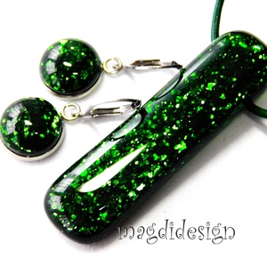 Zöld aventurin üvegékszer szett nyaklánc lógós kapcsos fülbevaló - ékszer - ékszerszett - Meska.hu