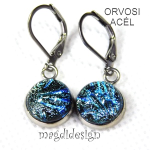 NEMESACÉL! Ezüst tűzijáték dichroic üvegékszer lógós kapcsos fülbevaló - Meska.hu