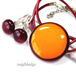 Rubin narancs minimál design üvegékszer szett, nyaklánc, kapcsos fülbevaló, Ékszer, Ékszerszett, Ékszerkészítés, Üvegművészet, MESKA