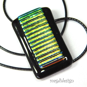 MAXI Fekete-arany csíkos, dichroic üvegékszer szett, nyaklánc, stiftes fülbevaló  - ékszer - ékszerszett - Meska.hu