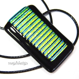 MAXI Fekete-arany csíkos, dichroic üvegékszer szett, nyaklánc, stiftes fülbevaló  - ékszer - ékszerszett - Meska.hu