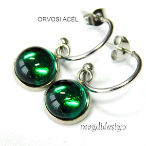 Áttetsző türkiz üvegékszer stiftes lógós nemesacél fülbevaló - ékszer - fülbevaló - lógó fülbevaló - Meska.hu