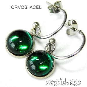 Áttetsző türkiz üvegékszer stiftes lógós nemesacél fülbevaló, Ékszer, Fülbevaló, Lógó fülbevaló, Ékszerkészítés, Üvegművészet, MESKA
