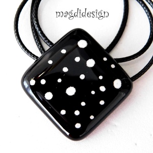 Fekete fehér pöttyös kocka üvegékszer nyaklánc, Ékszer, Nyaklánc, Medálos nyaklánc, Ékszerkészítés, Üvegművészet, MESKA