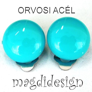 MAXI Türkizkék fülklipsz üvegékszer ORVOSI ACÉL, Ékszer, Fülbevaló, Klipsz, Ékszerkészítés, Üvegművészet, MESKA