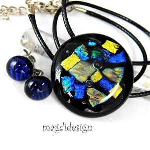 AKCIÓS! Dichroic színkavalkád üvegékszer szett nyaklánc stiftes fülbevaló 2 - ékszer - ékszerszett - Meska.hu