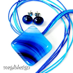 Pávatoll üvegékszer szett, nyaklánc, stiftes fülbevaló - ékszer - ékszerszett - Meska.hu