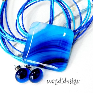 Pávatoll üvegékszer szett, nyaklánc, stiftes fülbevaló - ékszer - ékszerszett - Meska.hu