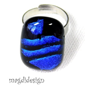 ORVOSI ACÉL  Kék dichroic üvegékszer gyűrű, Ékszer, Gyűrű, Statement gyűrű, Ékszerkészítés, Üvegművészet, MESKA