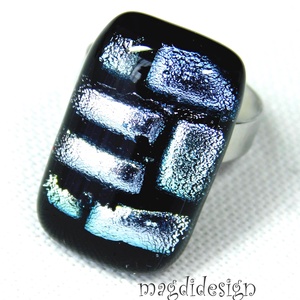 Fekete ezüst dichroic üvegékszer gyűrű, Ékszer, Gyűrű, Statement gyűrű, Ékszerkészítés, Üvegművészet, MESKA