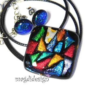 Dichroic színkavalkád üvegékszer szett nyaklánc kapcsos fülbevaló - ékszer - ékszerszett - Meska.hu