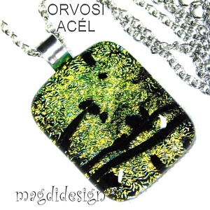  Fekete foltos arany dichroic üvegékszer nyaklánc - Meska.hu