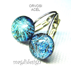 Ezüst aqua tűzijáték dichroic üvegékszer kapcsos fülbevaló - ékszer - fülbevaló - lógó fülbevaló - Meska.hu