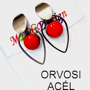 ORVOSI ACÉL! Meggypiros üvegékszer lógós fülbevaló  - ékszer - fülbevaló - lógó fülbevaló - Meska.hu